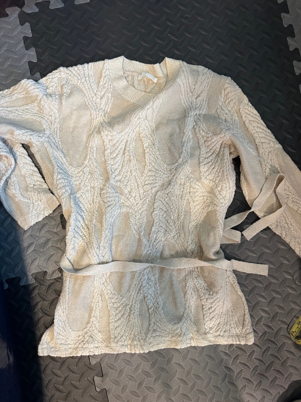 Zara jaquard light sweater top with tie around waist
